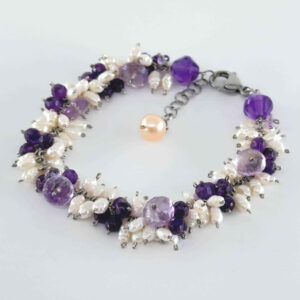 Celestial Glow Bracelet – Handcrafted Pearl and Amethyst Gemstone Jewelry, Elegant for Positive Energy