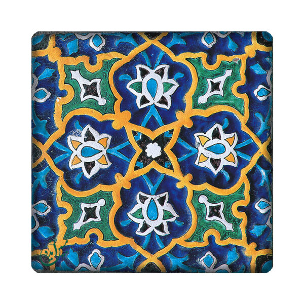 Decorative Persian Ceramic Tile with Floral Pattern and Kiln‑Firing Technique (x5)
