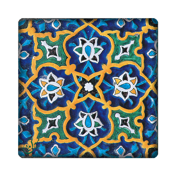 Decorative Persian Ceramic Tile with Floral Pattern and Kiln‑Firing Technique (x5)