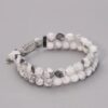 Double-Row-Beaded-Natural-White-with-Striking-Gray‑Veined-Howlite-Stone-Bracelet-with-Knot-Closure-–-Unisex-Handmade-Jewelry-3