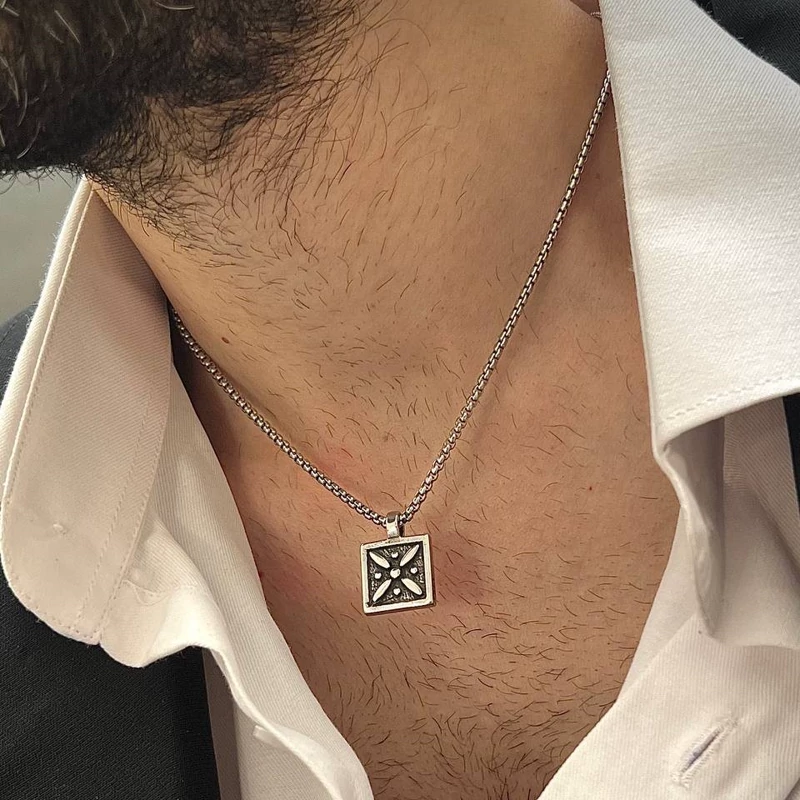 Drafsh Kaviani Stainless Steel Necklace – Silver Tone, Historic Achaemenid Symbol for Daily Wear