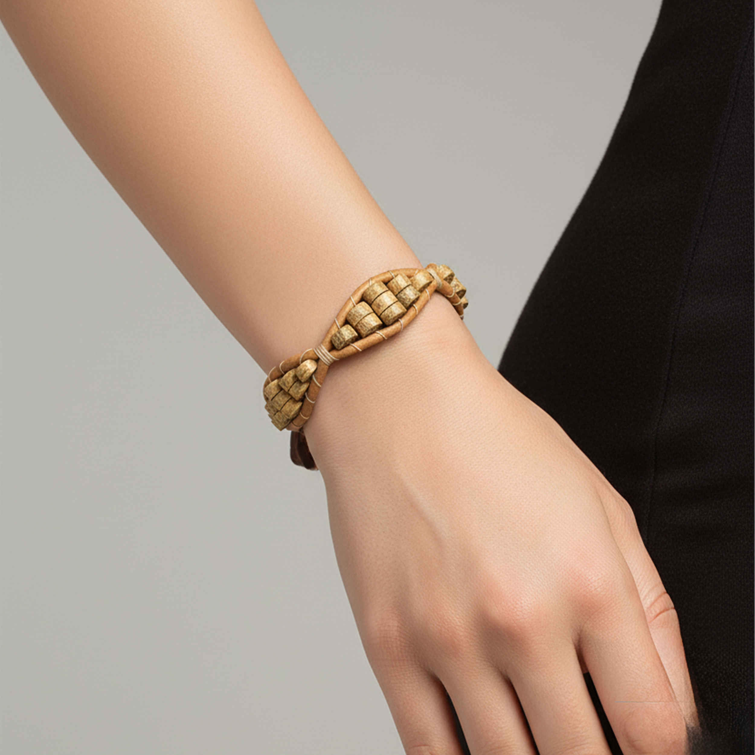 Earthy Men’s Leather Bracelet Featuring Premium Jasper and Classic Button Fastener