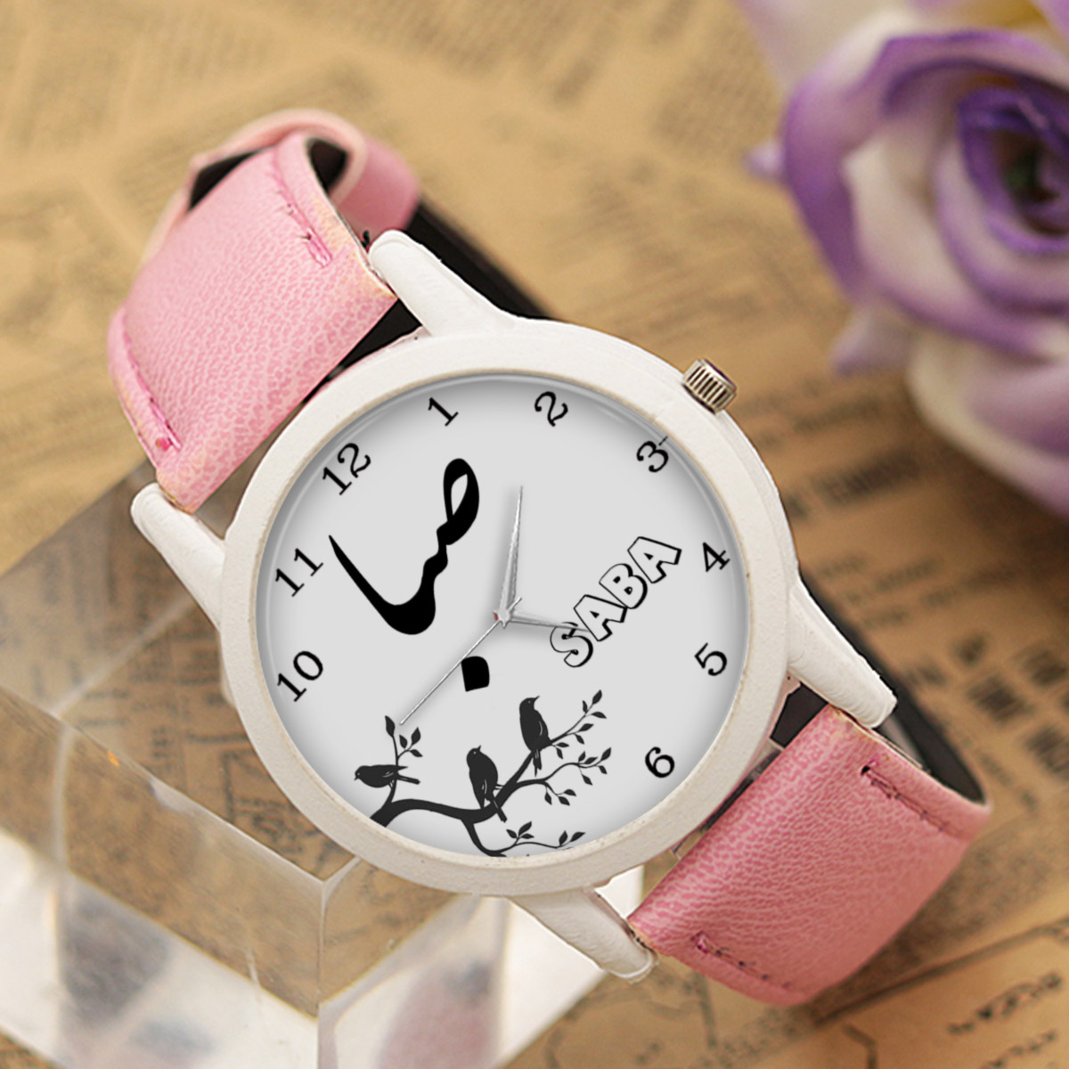 Elegant Saba Pink Dial Analog Watch – Lightweight Plastic Case & Comfortable Faux Leather Strap for Women
