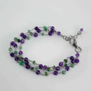 Emerald & Amethyst Women’s Bracelet — Multi‑Strand Gemstone Design with Adjustable Lobster Clasp