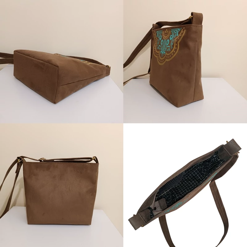 Fabric Shoulder Bag with Hand Painted Traditional Eslimi Design, Adjustable Strap with Two Internal Pockets