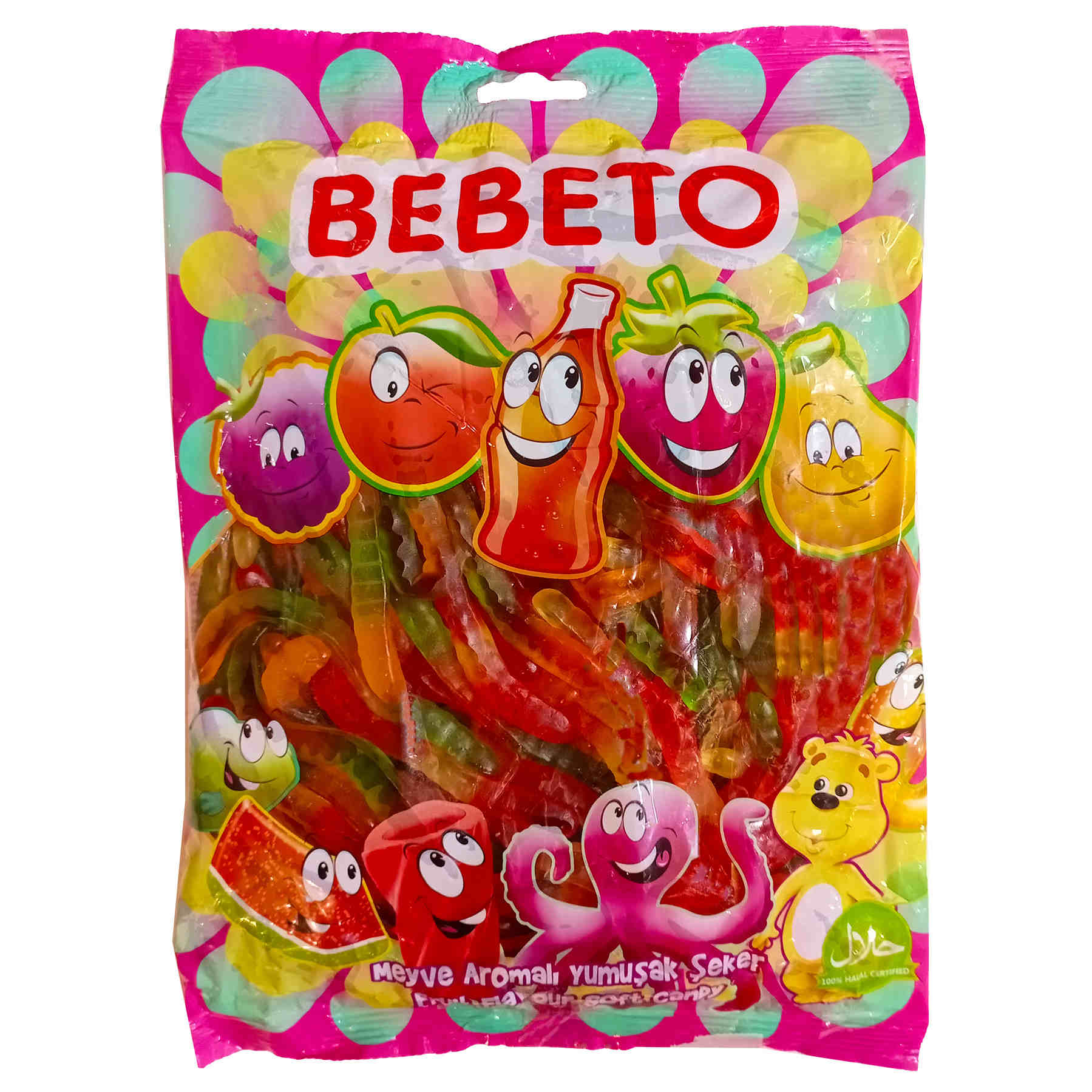 Halal Gummy Candy in Fruit Snake Shape – Bebeto 1000g Soft and Chewy Fruit-Flavored Snack