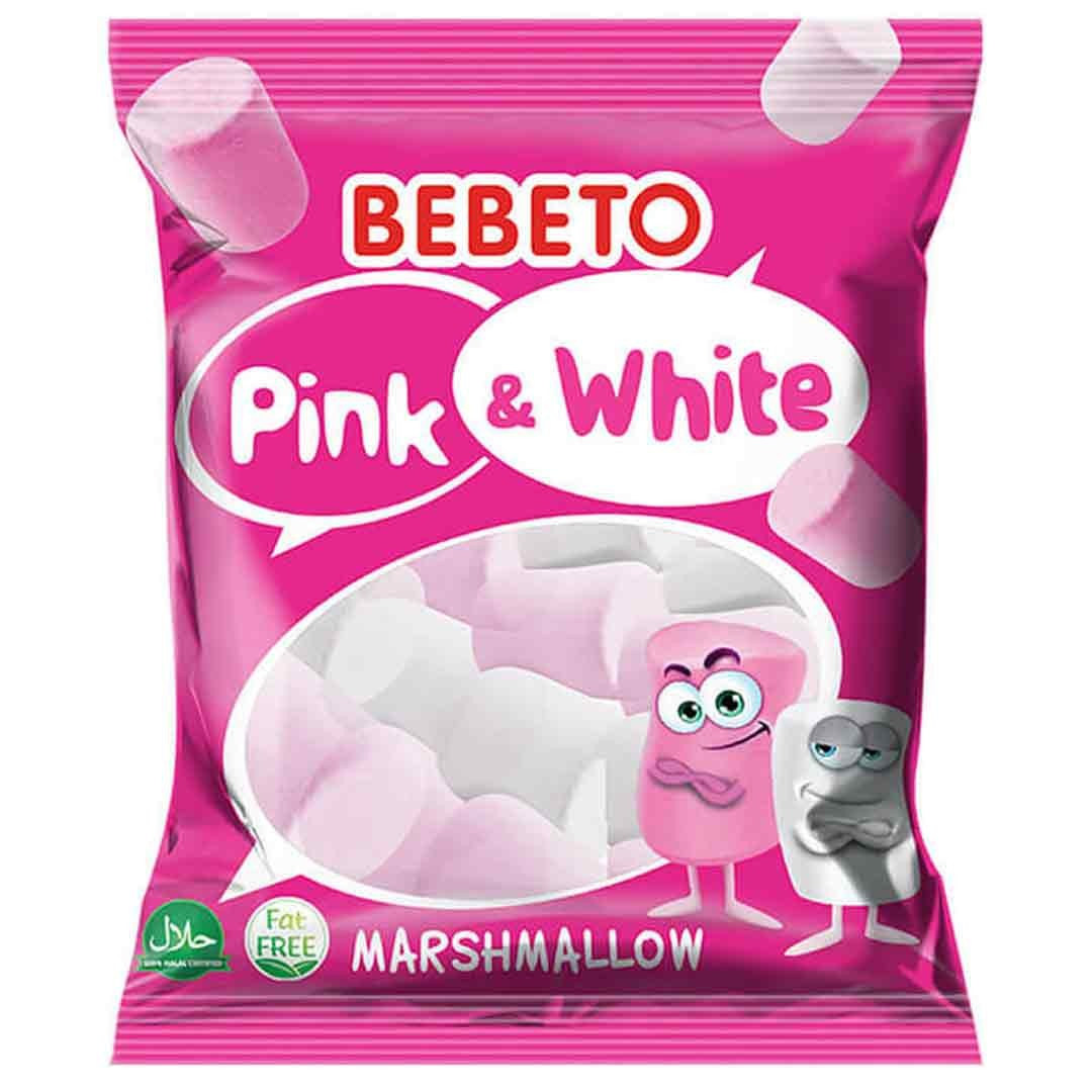 Halal Pink & White Marshmallow Sweets – Bebeto Soft & Chewy Fruit Marshmallows, 60g Pack