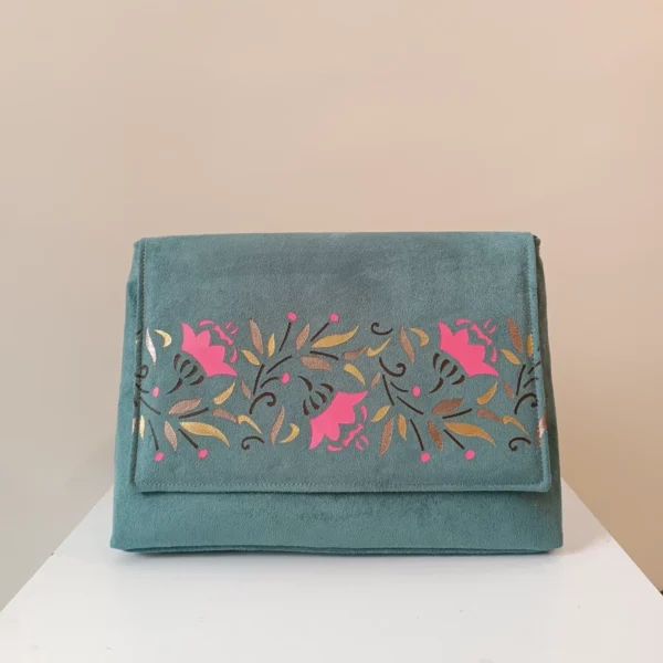 Hand-Painted Fabric Women’s Handbag with Pink Flowers Design – Two Internal Pockets & Suitable for Gift Giving