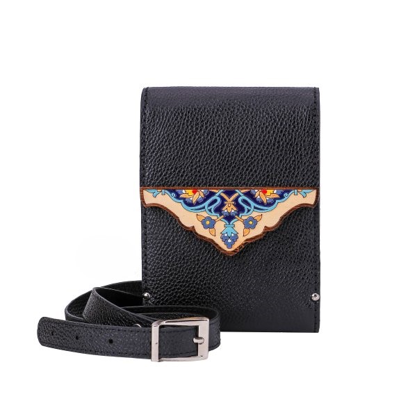 Hand-Painted Leather & Wooden Shoulder Bag with Persian Tazhib Design – Elegant Bag for Everyday Use & Special Occasions