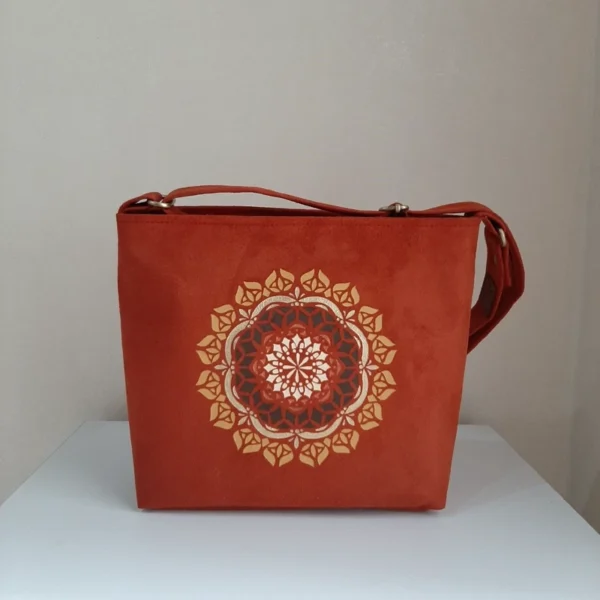 Hand-Painted Sun Design Fabric Shoulder Bag – Perfect for Daily Outings with Adjustable Strap