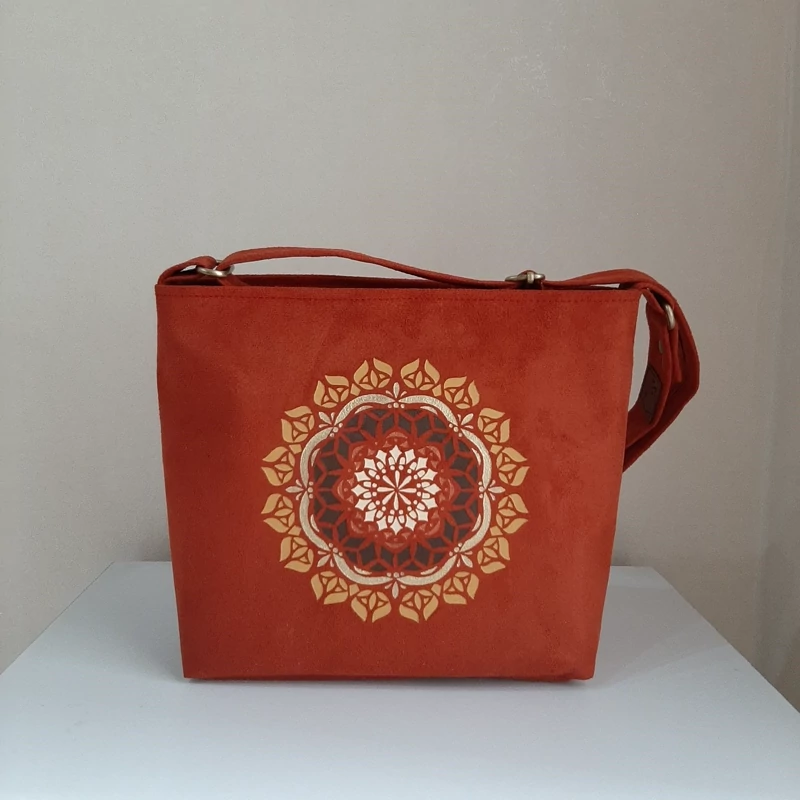 Hand-Painted Sun Design Fabric Shoulder Bag – Perfect for Daily Outings with Adjustable Strap