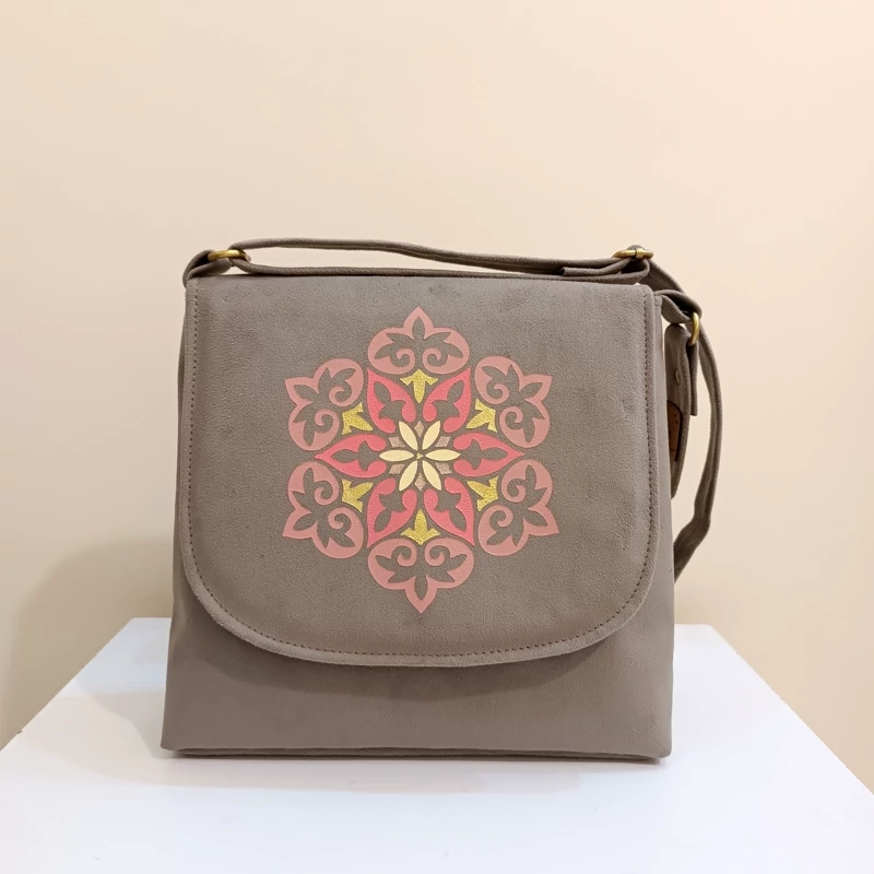 Hand-Painted Women’s Fabric Shoulder Bag with Floral Eslimi Design – Traditional Style with Adjustable Strap