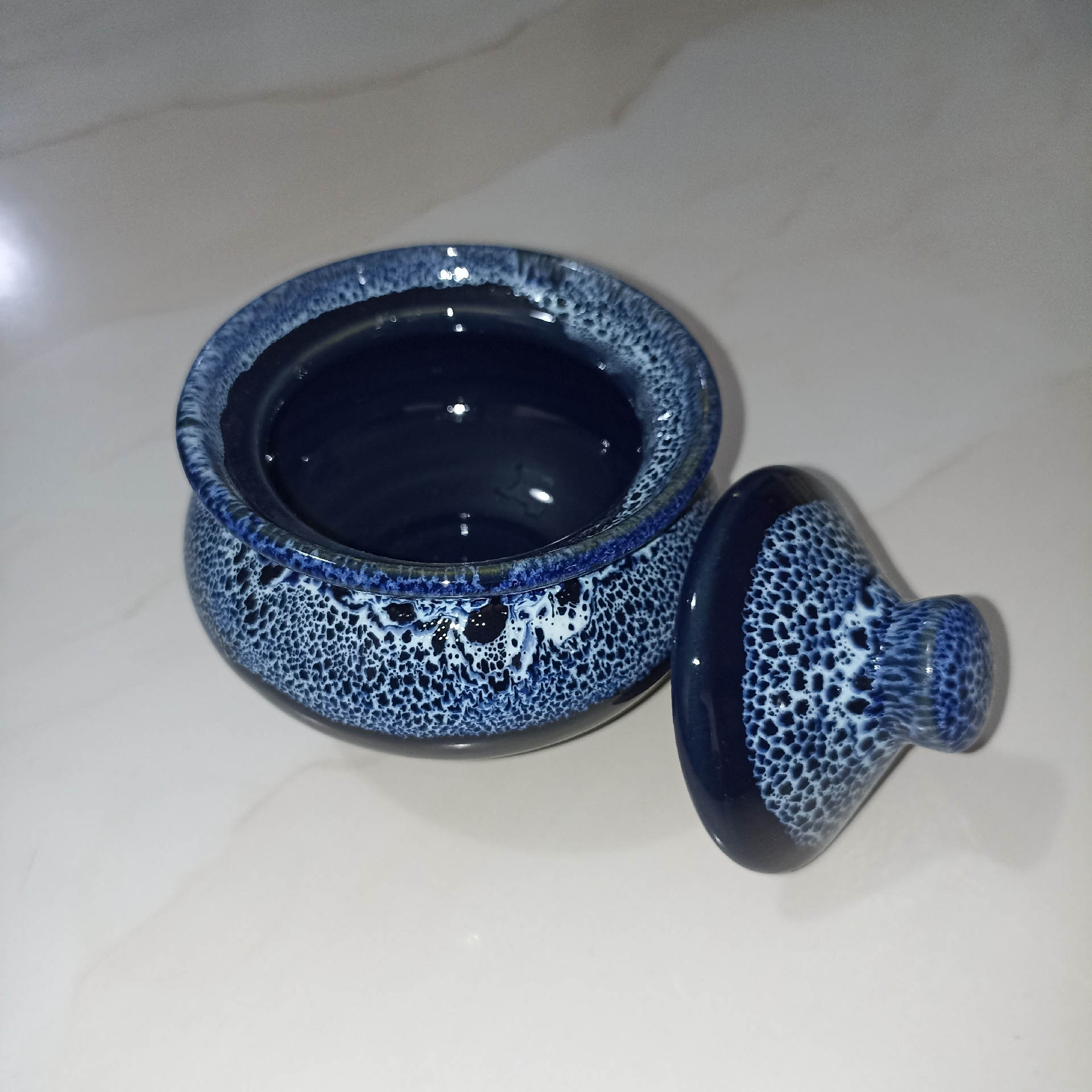Handcrafted Blue Pottery Jar – Suitable for Sugar Cubes, Candies & Spices
