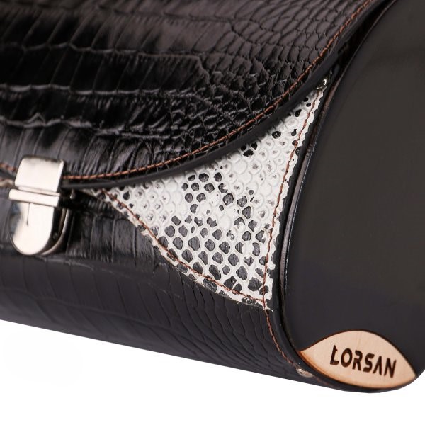 Handcrafted Grey Leather & Wood Handbag – Elegant Evening Bag with Chain Strap