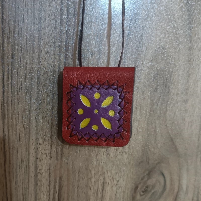 Handcrafted Leather Derafsh-e Kaviani Necklace – Small Pocket for Dua Paper