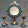 Handcrafted-Persian-Turquoise-Inlaid-Copper-Mirror-Candle-Holder-Set-–-3-Piece-Traditional-Home-Accent