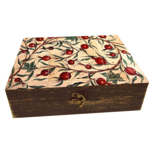 Handcrafted Wooden Gift Box with Pomegranate Pattern for Yalda