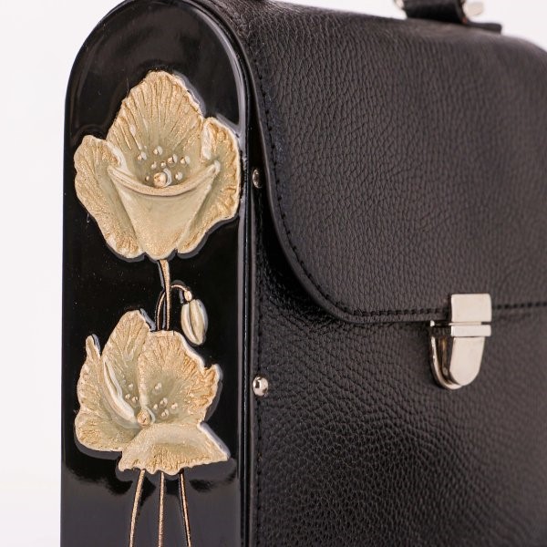 Handcrafted Wooden & Leather HandBag Featuring Hand-Painted Embossed Flowers – A Stylish Choice for Parties