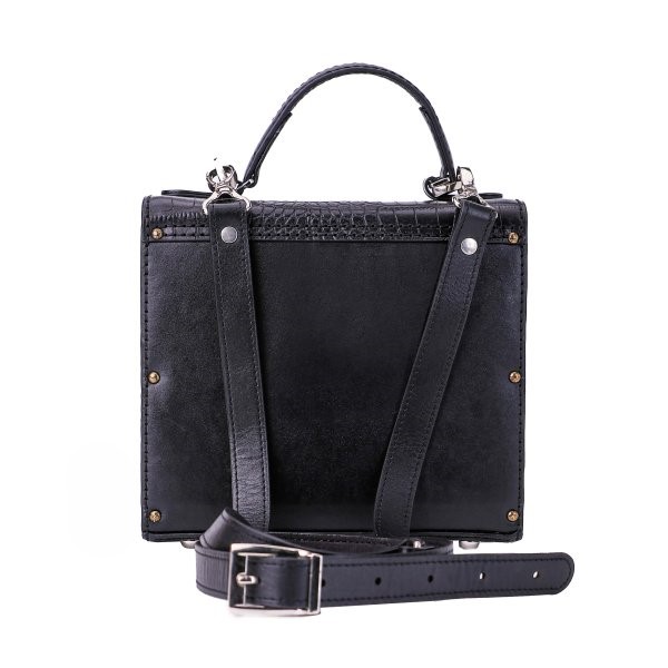 Handcrafted Wooden & Leather Handbag Featuring Hand-Painted Embossed Blossom Design – Stylish Black Bag for Parties