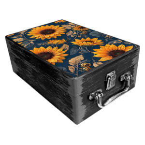 Handcrafted Wooden Suitcase-Style Gift Box with Sunflower Pattern