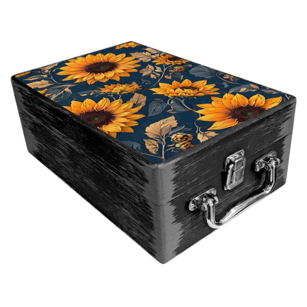 Handcrafted Wooden Suitcase-Style Gift Box with Sunflower Pattern (3)