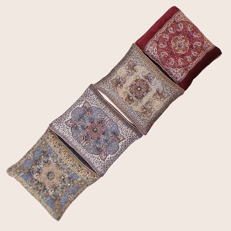 Traditional Termeh Backrest Set – 7-Piece Handcrafted Shahneshin Floor Seating from Yazd