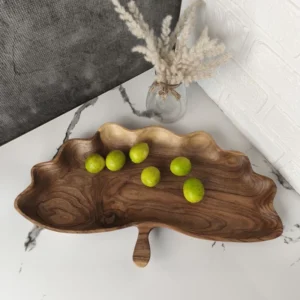 Handmade Walnut Wood Serving Platter with Handle – Elegant Wooden Snack & Appetizer Plate, 27.5×35.5×3 cm