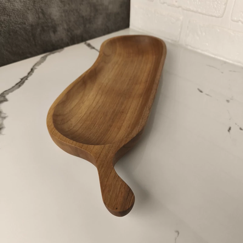 Handmade Walnut Wood Serving Platter with Handle – Ideal for Snacks, Appetizers & Small Dishes, 42×13×3 cm