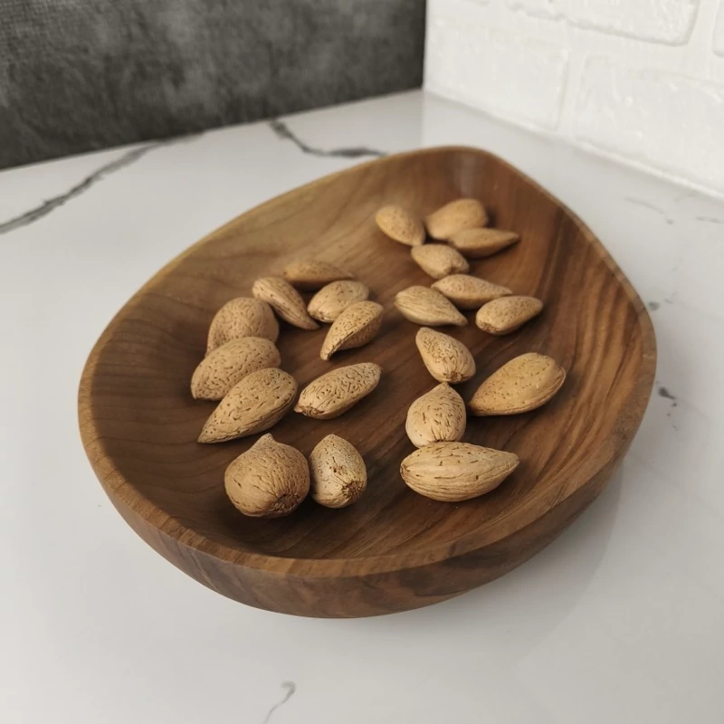 Handmade Walnut Wood Serving Platter – Egg-Shaped Wooden Plate for Snacks & Appetizers