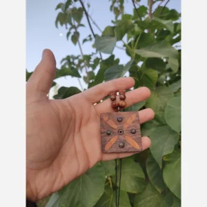 Handmade Walnut and Almond Wood Derafsh-e Kaviani Necklace with Tiger Eye Gem
