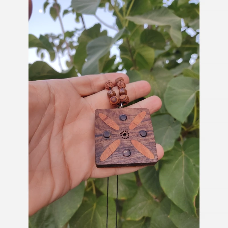 Handmade Walnut and Almond Wood Derafsh-e Kaviani Necklace with Tiger Eye Gem