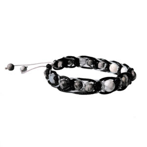 Ice Rock-Inspired Beaded Bracelet – Faux Leather, Howlite, Picasso Jasper, Aquamarine Stones & Knot Closure