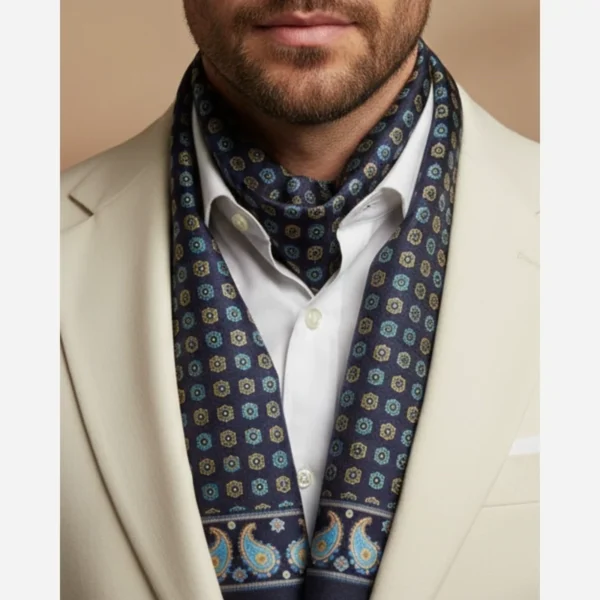 Luxurious-Silk-Velvet-Scarf-Featuring-Intricate-Islimi-and-Paisley-Blue-Design-–-Elegant-Four-Season-Accessory-for-Men