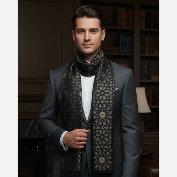 Luxury-Mens-Black-Eslimi-Silk-Velvet-Scarf-–-Classic-Persian-Design-for-Every-Season-and-Occasion1