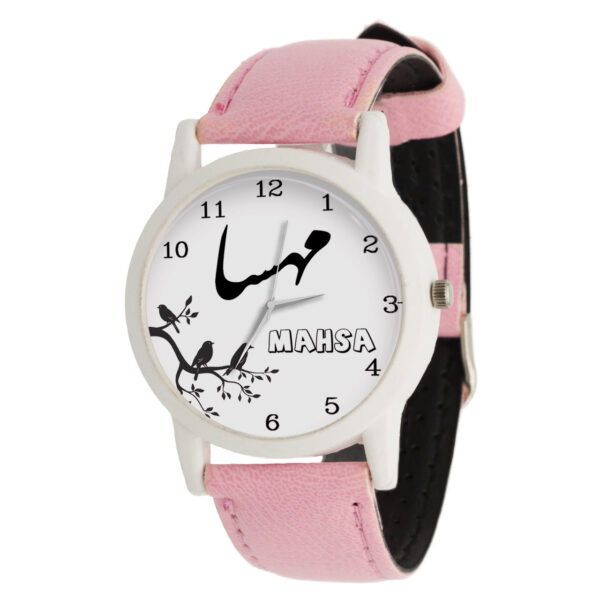 Mahsa-Womens-Analog-Watch-–-Pink-Dial-Lightweight-Plastic-Case-Faux-Leather-Strap
