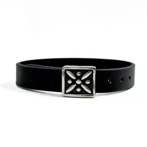 Men’s Drafsh Kaviani Leather Bracelet – Black and Silver 316 Stainless Steel, Adjustable Buckle