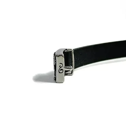 Men’s Drafsh Kaviani Leather Bracelet – Black and Silver 316 Stainless Steel, Adjustable Buckle