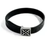 Thumbnail 3: Men’s Drafsh Kaviani Leather Bracelet – Black and Silver 316 Stainless Steel, Adjustable Buckle