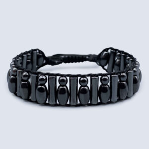 Men’s Hematite Bracelet with Bowling Pin-Inspired Beads and Adjustable Knot Closure