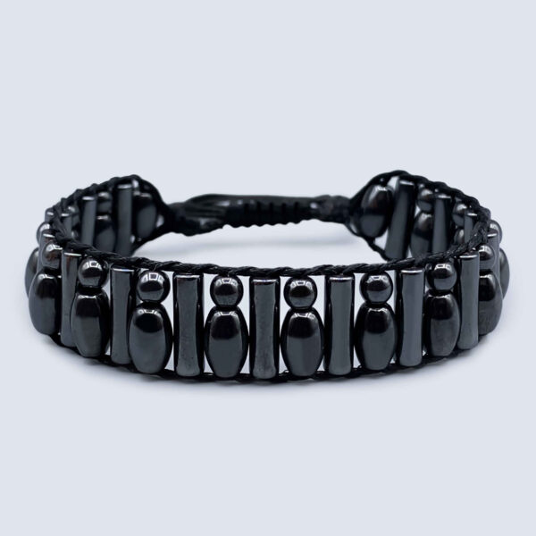 Mens-Hematite-Bracelet-with-Bowling-Pin-Inspired-Beads-and-Adjustable-Knot-Closure-–-Symbolic-Friendship-Design-1