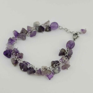 Handcrafted Women’s Bracelet with Natural Amethyst Gemstone with Delicate Silver Chain