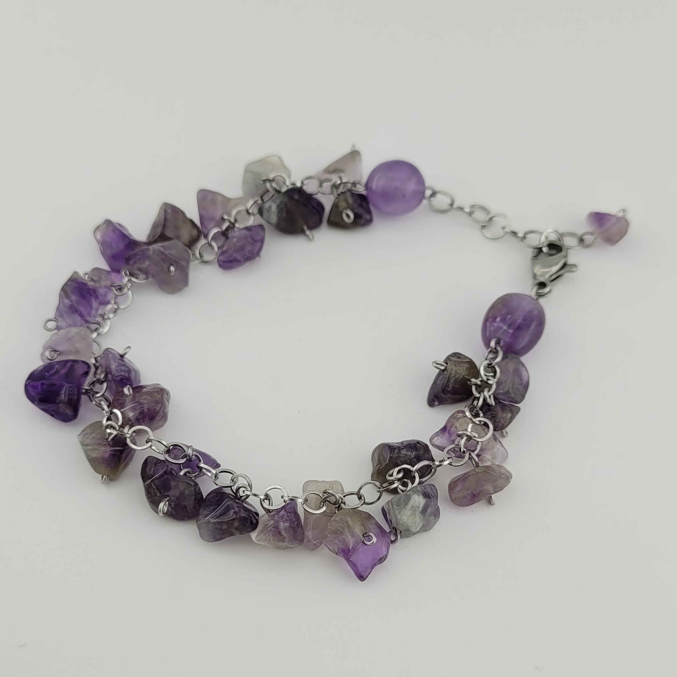 Handcrafted Women’s Bracelet with Natural Amethyst Gemstone with Delicate Silver Chain