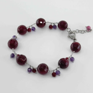 Natural Agate & Amethyst Bracelet for Women — Silver Chain, Polished Beads