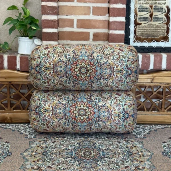 Pair of Round Termeh “Behesht” Backrest Pillows – Traditional Style (1)