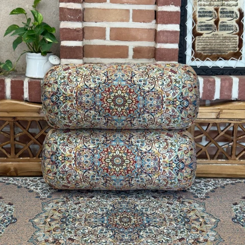 Pair of Round Termeh “Behesht” Backrest Pillows – Traditional Style