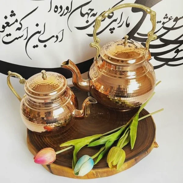 Persian Copper Double Teapot Durable and Hammered – Ideal for Classic Tea Experience
