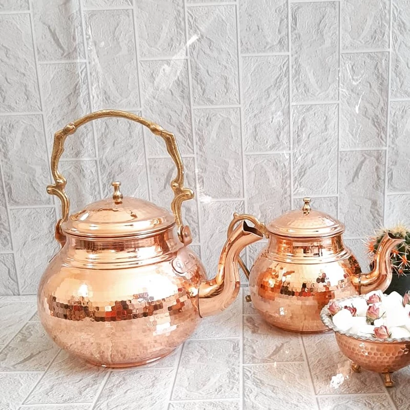 Persian Copper Double Teapot Durable and Hammered – Ideal for Classic Tea Experience