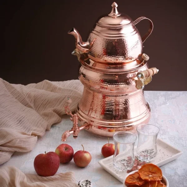 Persian Copper Double Teapot Durable and Hammered – Perfect for Tea and Herbal Infusions