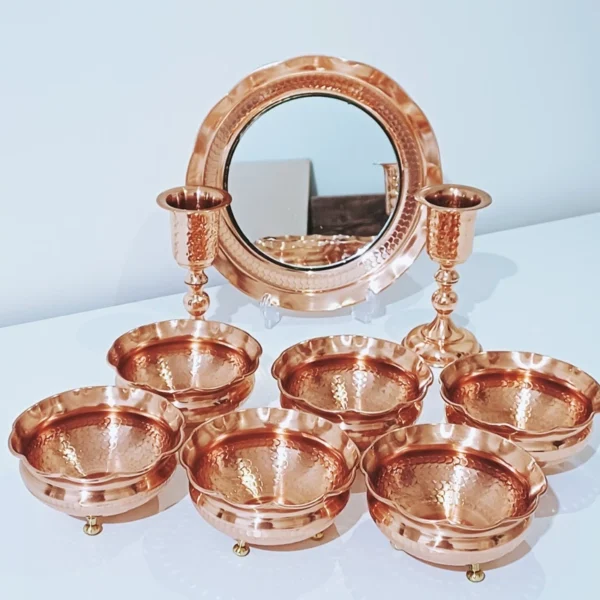 Persian-Copper-Haft-Sin-Set-with-Brass-Base-–-Mirror-Candle-Holders-Bowls-Nano-Coated-Decorative-Set-7