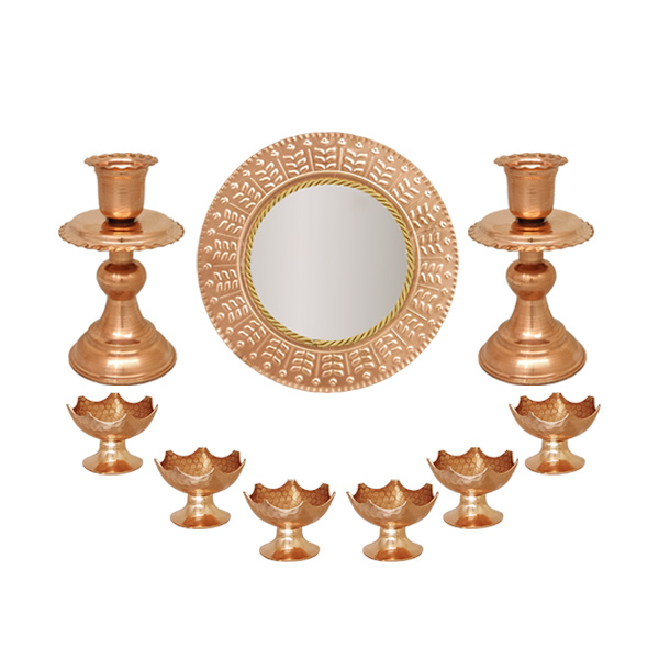 Persian Copper Haft‑Sin Set – Mirror, Candle Holders & Copper Dishes, 9-Piece Traditional Nowruz Table Decor